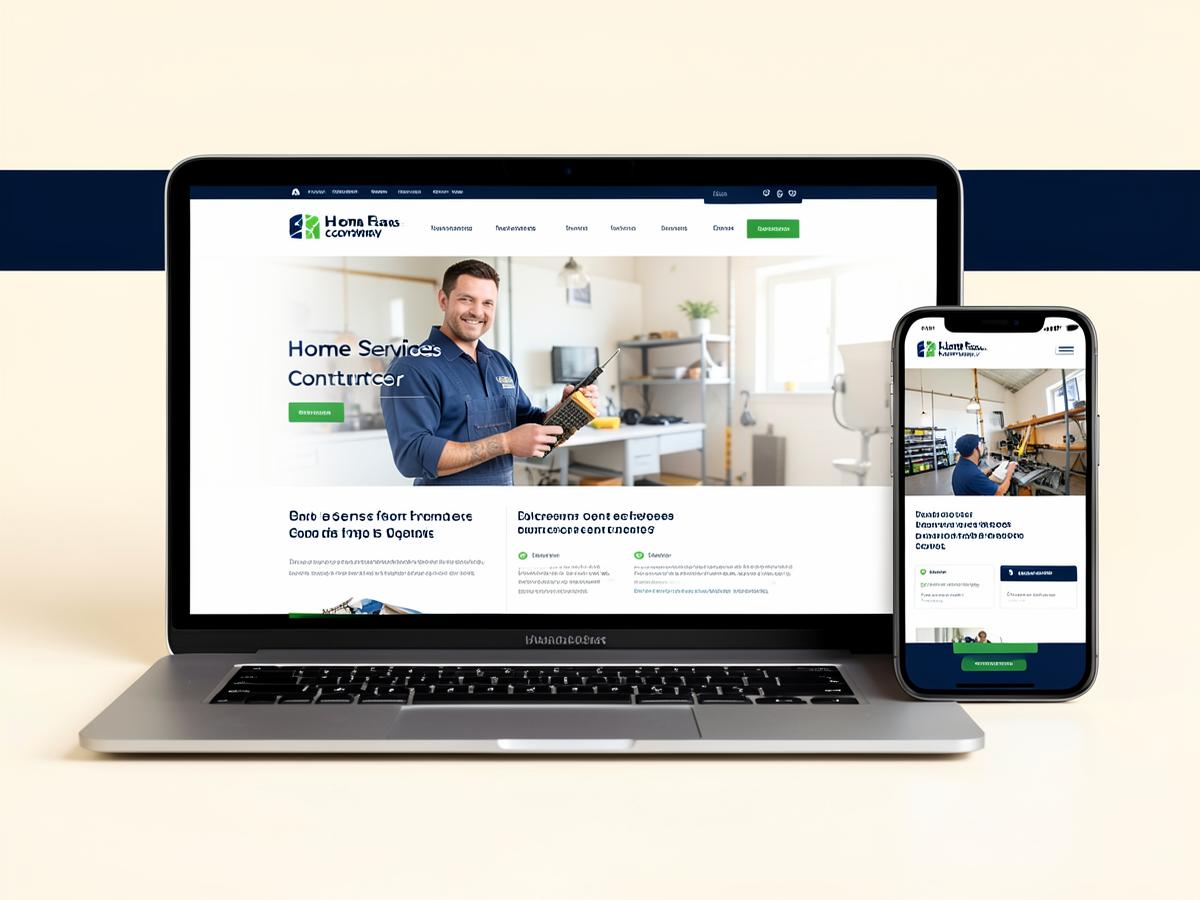 Sample home services contractor website shown on a laptop and mobile phone