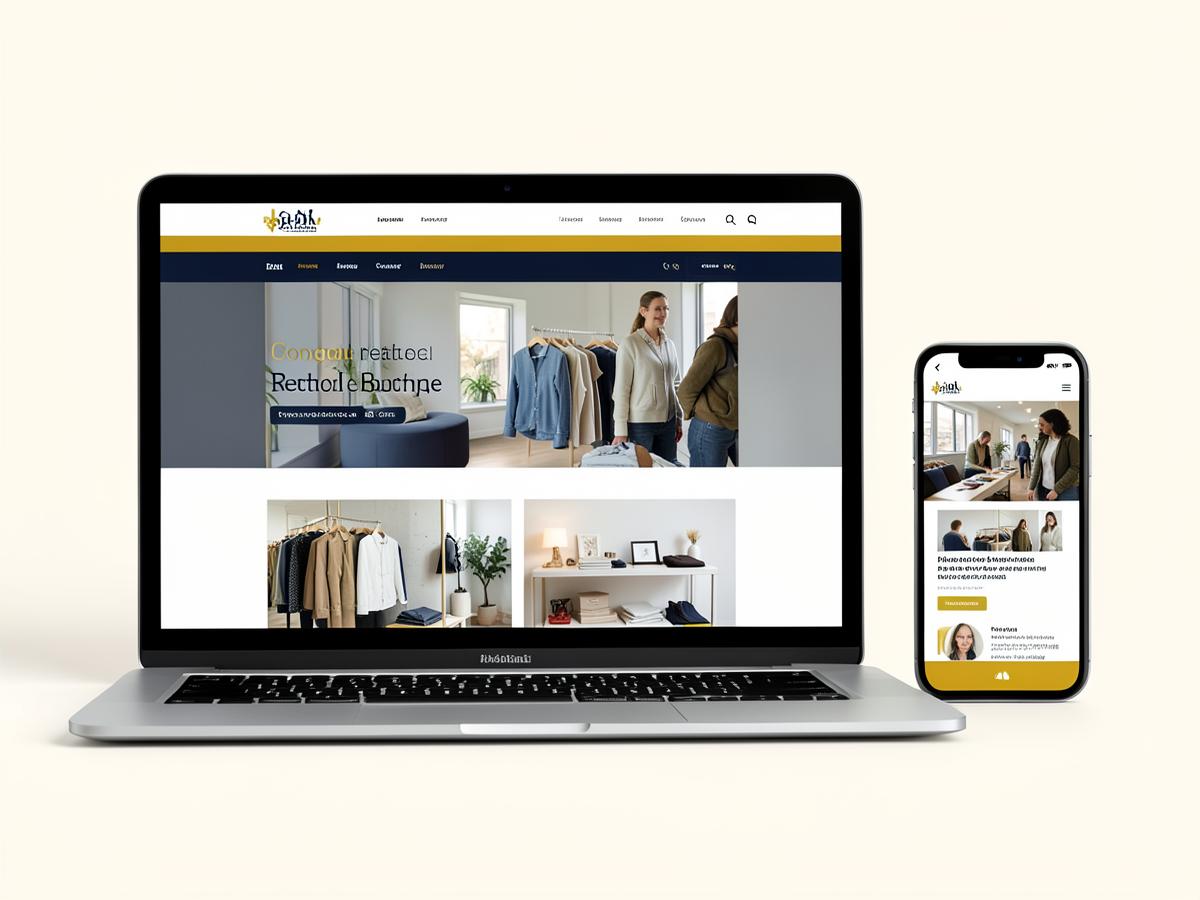 Sample retail boutique and professional services website shown on a laptop and mobile phone